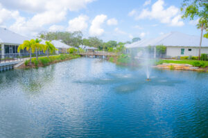 lake fountain at the cottages