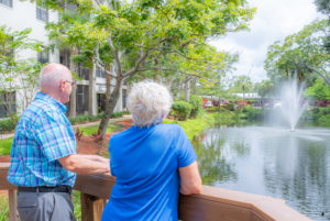 couple looking at buena vida estates lake